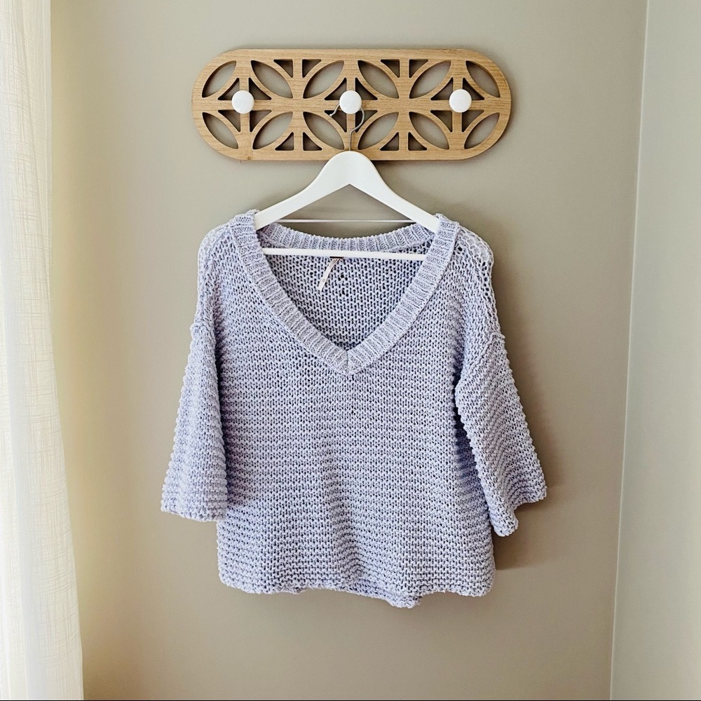 Free People V-Neck Pullover Knit Sweater Purple Sz XS